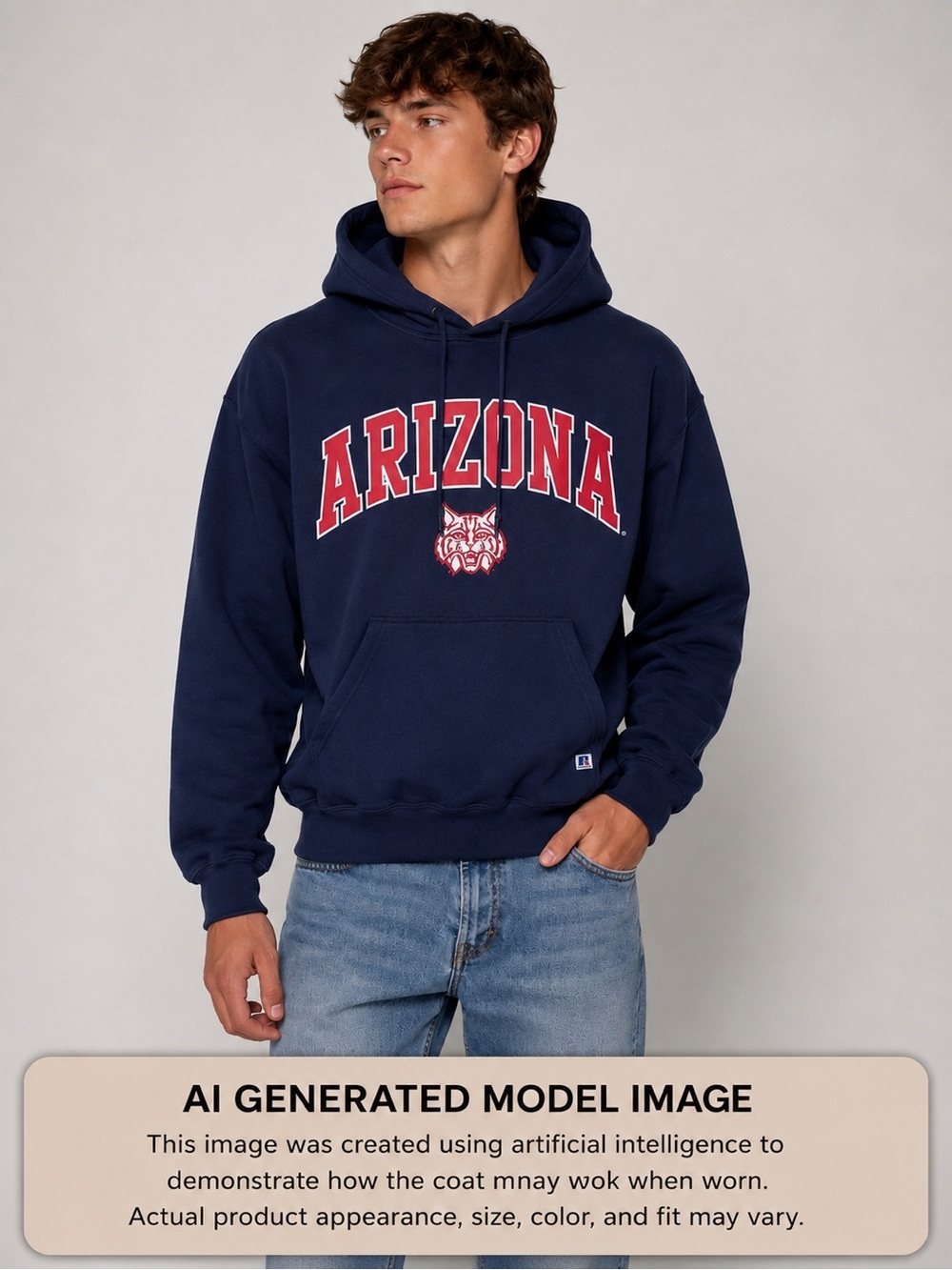 Russell Athletic pullover Hoodie Sweatshirt U of AZ Wildcats Blue Red Medium